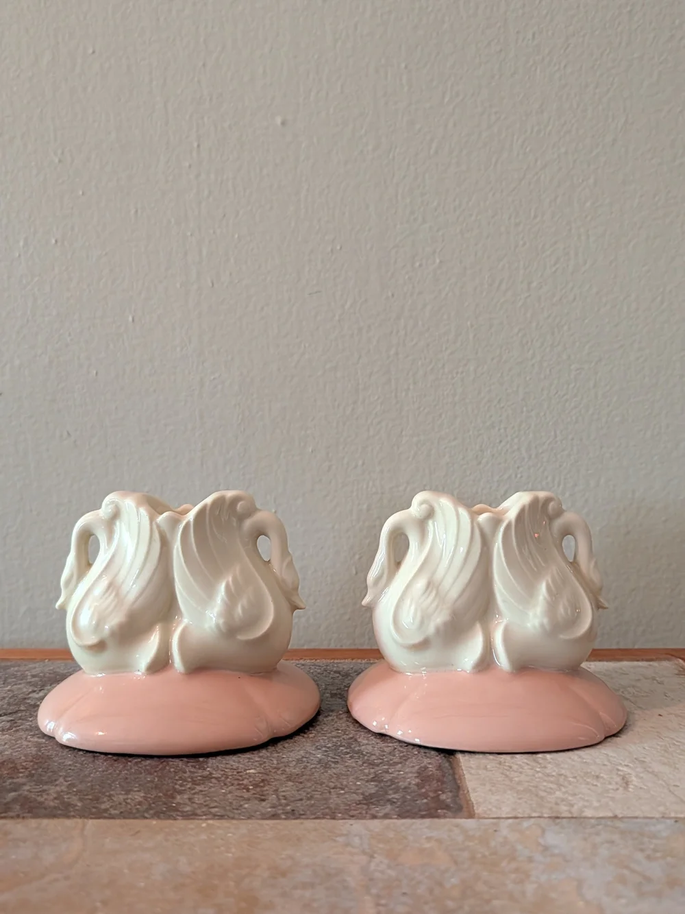 Vintage Porcelain Dramatic Figural Swan Taper Candle Holders Mantel Piece Decor